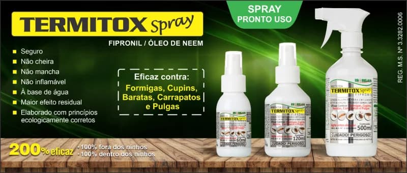 TERMITOX SPRAY — Fipronil 0,25 g/L + Óleo de Neem